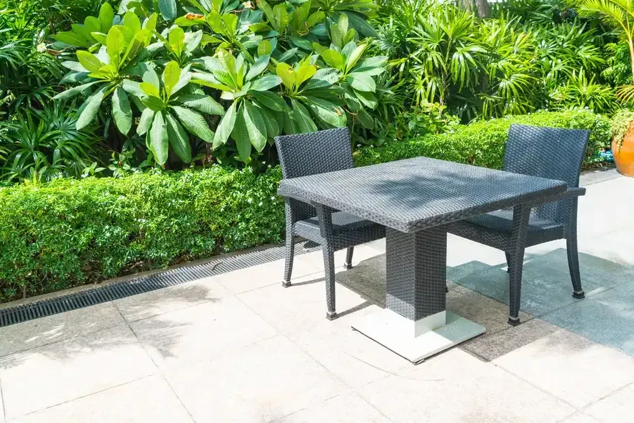 Small paver patio with outdoor table and chairs